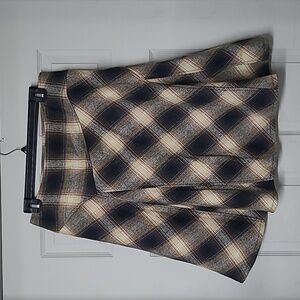 Arvida Wool Plaid A-line Skirt  Brown/Tan/Cream Side Zip Panels Fully Lined 12
